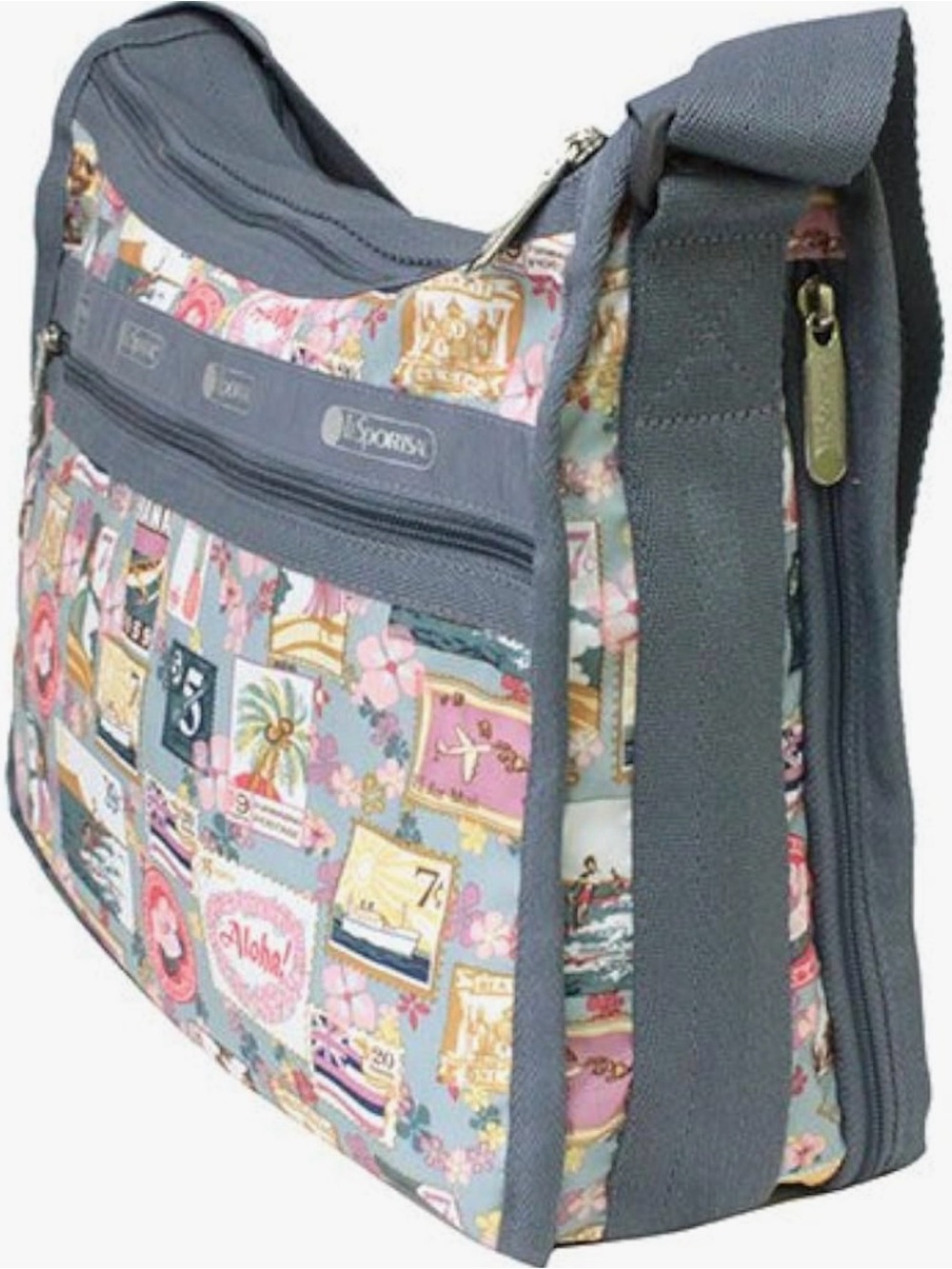 Lesportsac Hawaii Grey Floral Patchwork Crossbody Bag